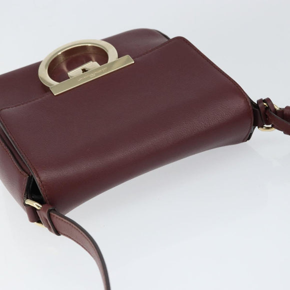 Salvatore Ferragamo Gancini Shoulder Bag Leather Bordeaux Gold Auth 149195
