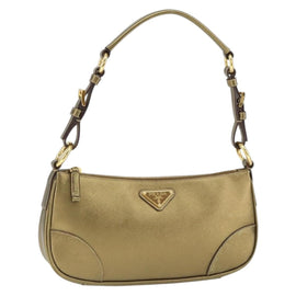 PRADA Shoulder Bag Safiano leather Gold Auth 149196