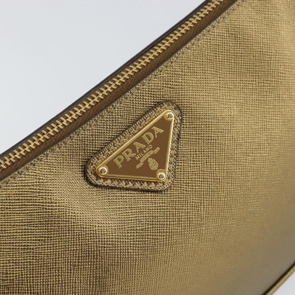 PRADA Shoulder Bag Safiano leather Gold Auth 149196V