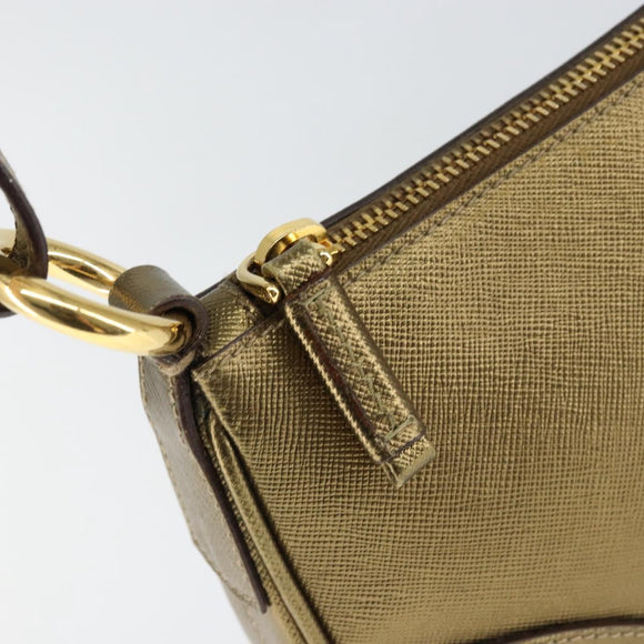 PRADA Shoulder Bag Safiano leather Gold Auth 149196V