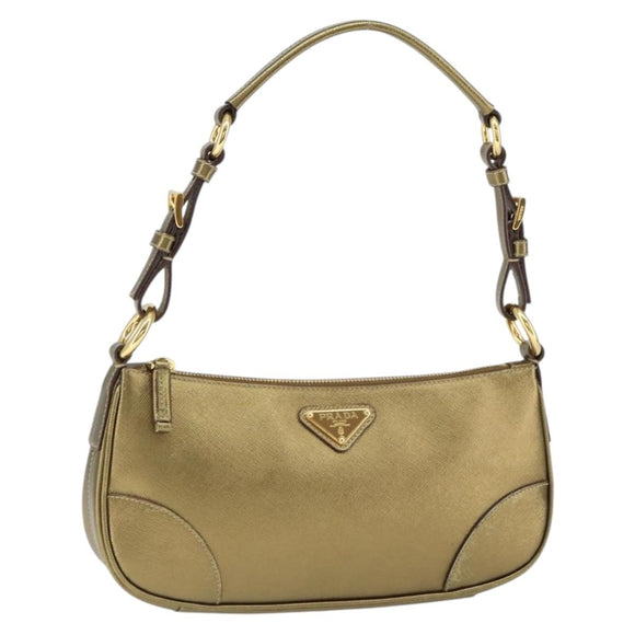 PRADA Shoulder Bag Safiano leather Gold Auth 149196V