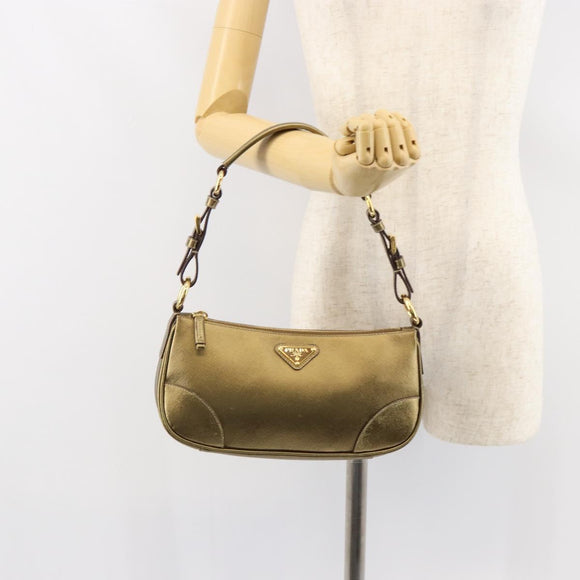 PRADA Shoulder Bag Safiano leather Gold Auth 149196V