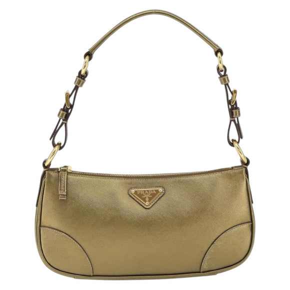 PRADA Shoulder Bag Safiano leather Gold Auth 149196V