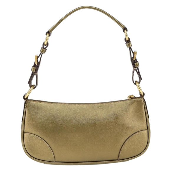 PRADA Shoulder Bag Safiano leather Gold Auth 149196V