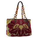 Miu Miu Shoulder Bag Velor Khaki Silver Auth 149197-1