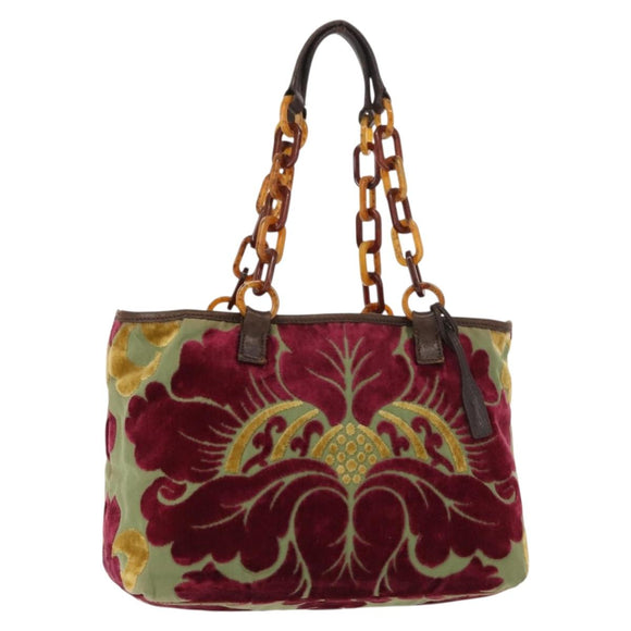 Miu Miu Shoulder Bag Velor Khaki Silver Auth 149197