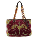 Miu Miu Shoulder Bag Velor Khaki Silver Auth 149197-13