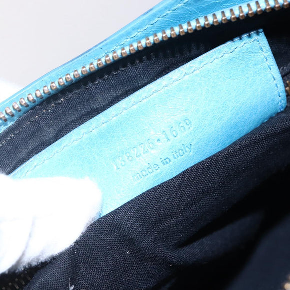 BALENCIAGA The Shoulder Shoulder Bag Leather Blue 138226 Auth 149200