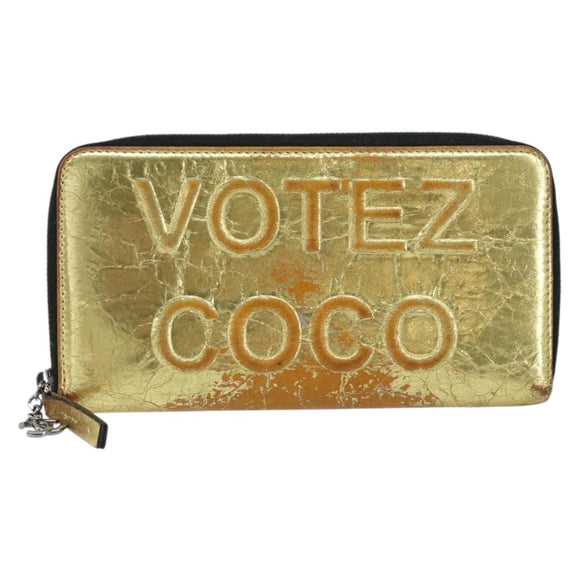 CHANEL Long Wallet Leather Gold Silver CC Auth 149215