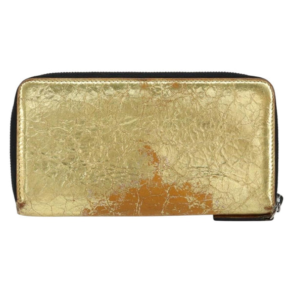 CHANEL Long Wallet Leather Gold Silver CC Auth 149215