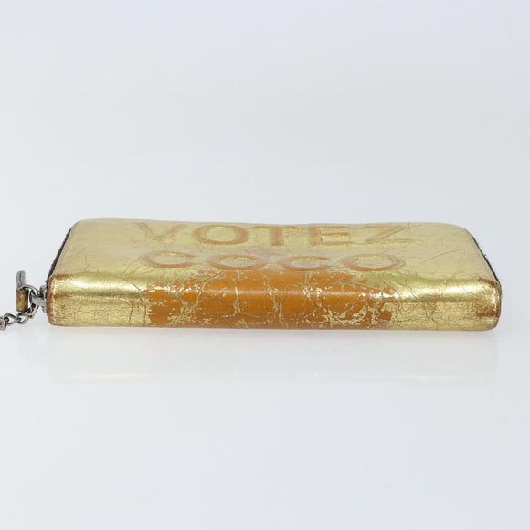 CHANEL Long Wallet Leather Gold Silver CC Auth 149215