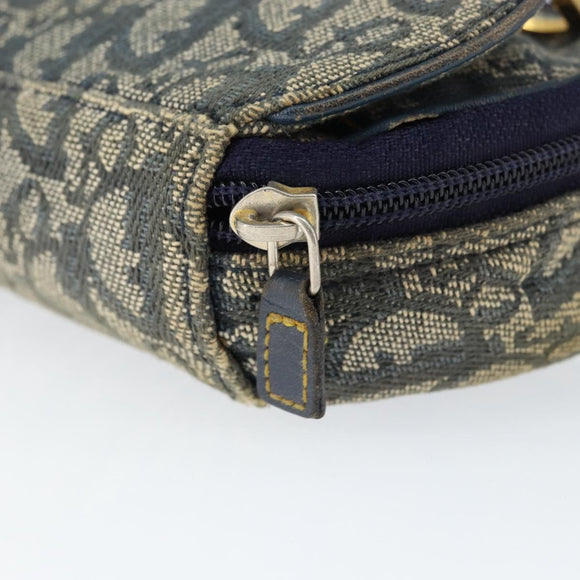 Christian Dior Trotter Canvas Saddle Pouch Navy Gold Auth 149216