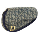 Christian Dior Trotter Canvas Saddle Pouch Navy Gold Auth 149216-1