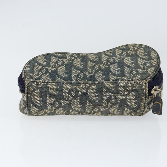 Christian Dior Trotter Canvas Saddle Pouch Navy Gold Auth 149216