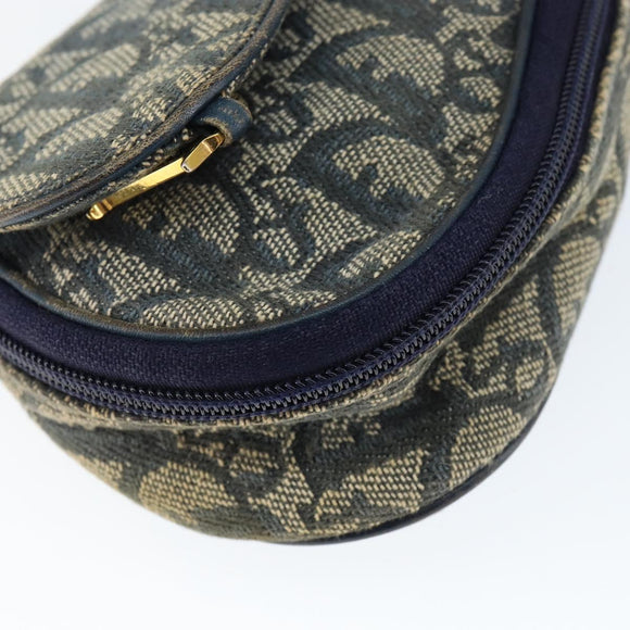 Christian Dior Trotter Canvas Saddle Pouch Navy Gold Auth 149216