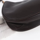 PRADA Accessory Pouch Leather Dark Brown Gold Auth 149220V-15