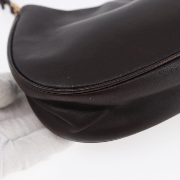 PRADA Accessory Pouch Leather Dark Brown Gold Auth 149220V