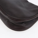 PRADA Accessory Pouch Leather Dark Brown Gold Auth 149220V-16