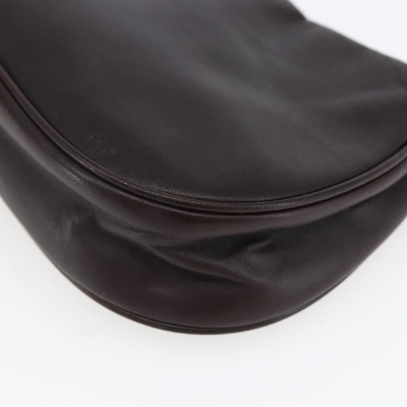 PRADA Accessory Pouch Leather Dark Brown Gold Auth 149220V