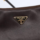PRADA Accessory Pouch Leather Dark Brown Gold Auth 149220V-18
