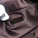 PRADA Accessory Pouch Leather Dark Brown Gold Auth 149220V-19