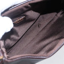 PRADA Accessory Pouch Leather Dark Brown Gold Auth 149220V-10