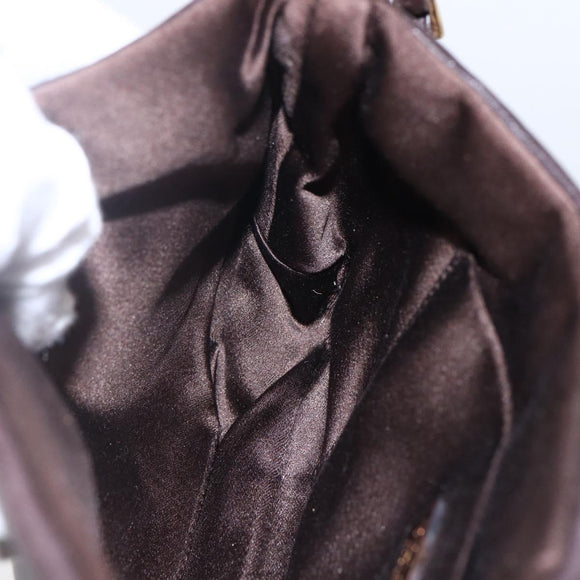 PRADA Accessory Pouch Leather Dark Brown Gold Auth 149220V