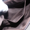 PRADA Accessory Pouch Leather Dark Brown Gold Auth 149220V-22