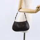 PRADA Accessory Pouch Leather Dark Brown Gold Auth 149220V-25