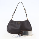 PRADA Accessory Pouch Leather Dark Brown Gold Auth 149220V-12