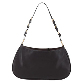 PRADA Accessory Pouch Leather Dark Brown Gold Auth 149220V - 0