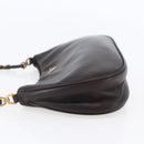 PRADA Accessory Pouch Leather Dark Brown Gold Auth 149220V-3