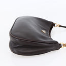 PRADA Accessory Pouch Leather Dark Brown Gold Auth 149220V-4