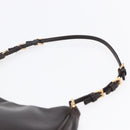 PRADA Accessory Pouch Leather Dark Brown Gold Auth 149220V-8