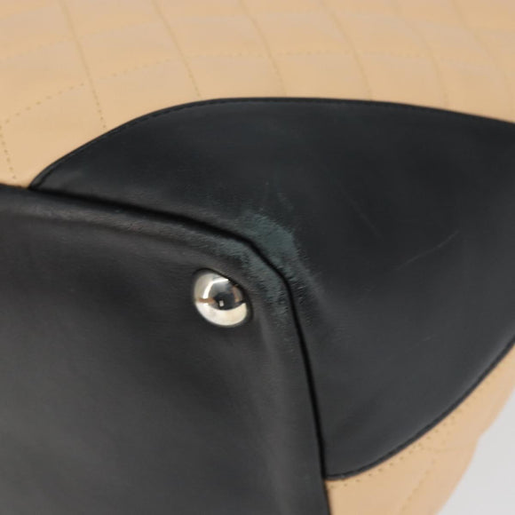 CHANEL Cambon Line Matelasse Tote Bag Lamb Skin Beige Silver CC Auth 149221