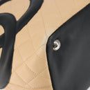 CHANEL Cambon Line Matelasse Tote Bag Lamb Skin Beige Silver CC Auth 149221-14