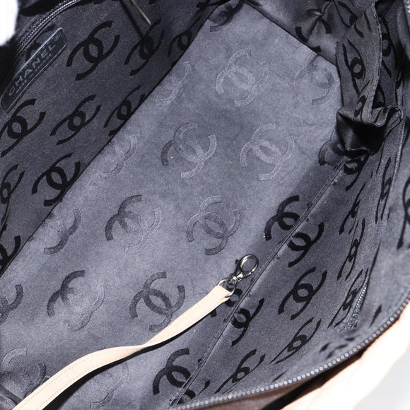 CHANEL Cambon Line Matelasse Tote Bag Lamb Skin Beige Silver CC Auth 149221