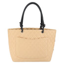 CHANEL Cambon Line Matelasse Tote Bag Lamb Skin Beige Silver CC Auth 149221-2