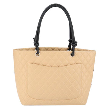 CHANEL Cambon Line Matelasse Tote Bag Lamb Skin Beige Silver CC Auth 149221 - 0