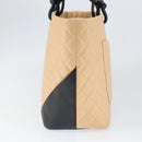 CHANEL Cambon Line Matelasse Tote Bag Lamb Skin Beige Silver CC Auth 149221-4