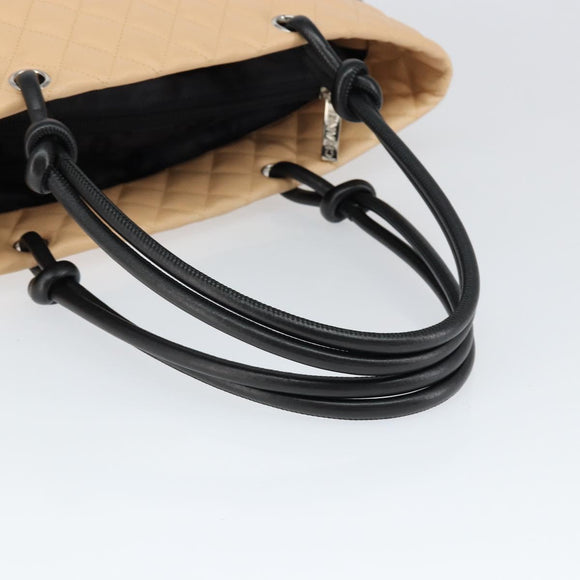 CHANEL Cambon Line Matelasse Tote Bag Lamb Skin Beige Silver CC Auth 149221