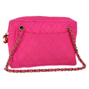CHANEL Matelasse Chain Shoulder Bag Nylon Pink Gold CC Auth 149222-1