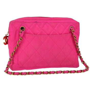 CHANEL Matelasse Chain Shoulder Bag Nylon Pink Gold CC Auth 149222