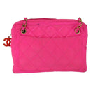 CHANEL Matelasse Chain Shoulder Bag Nylon Pink Gold CC Auth 149222-13