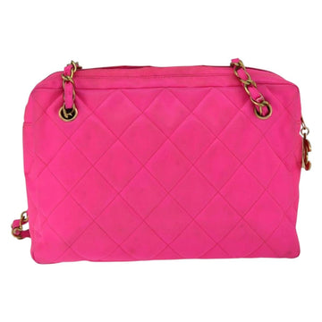 CHANEL Matelasse Chain Shoulder Bag Nylon Pink Gold CC Auth 149222 - 0