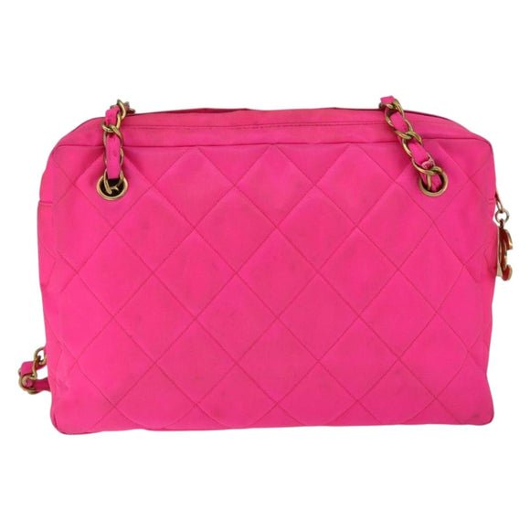 CHANEL Matelasse Chain Shoulder Bag Nylon Pink Gold CC Auth 149222