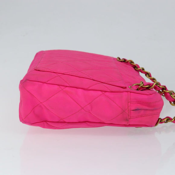 CHANEL Matelasse Chain Shoulder Bag Nylon Pink Gold CC Auth 149222