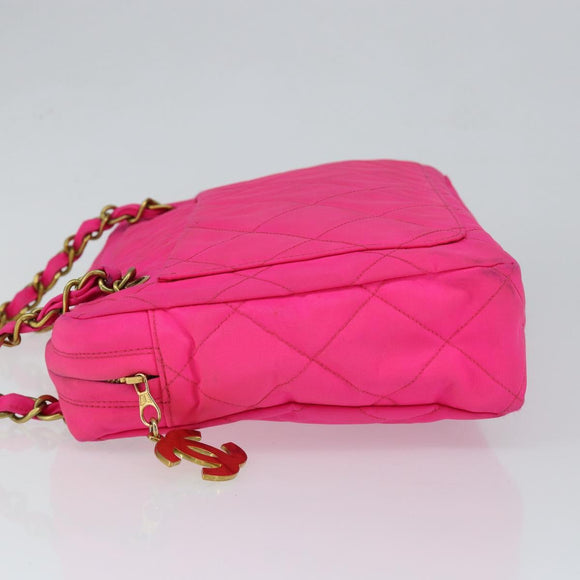 CHANEL Matelasse Chain Shoulder Bag Nylon Pink Gold CC Auth 149222