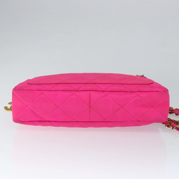 CHANEL Matelasse Chain Shoulder Bag Nylon Pink Gold CC Auth 149222