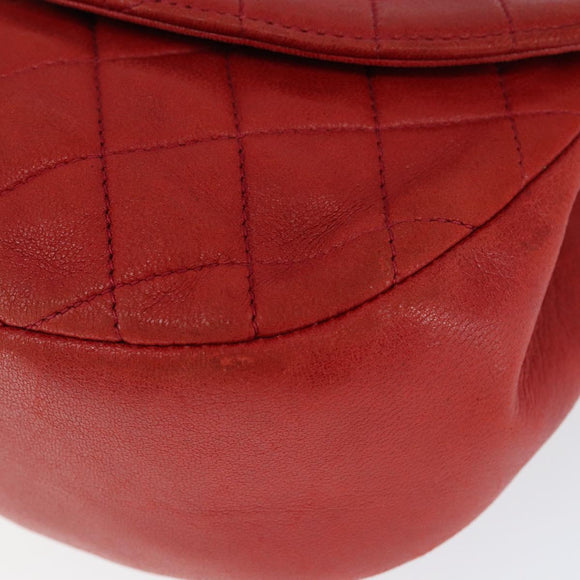 CHANEL Matelasse Chain Shoulder Bag Lamb Skin Red Gold CC Auth 149223
